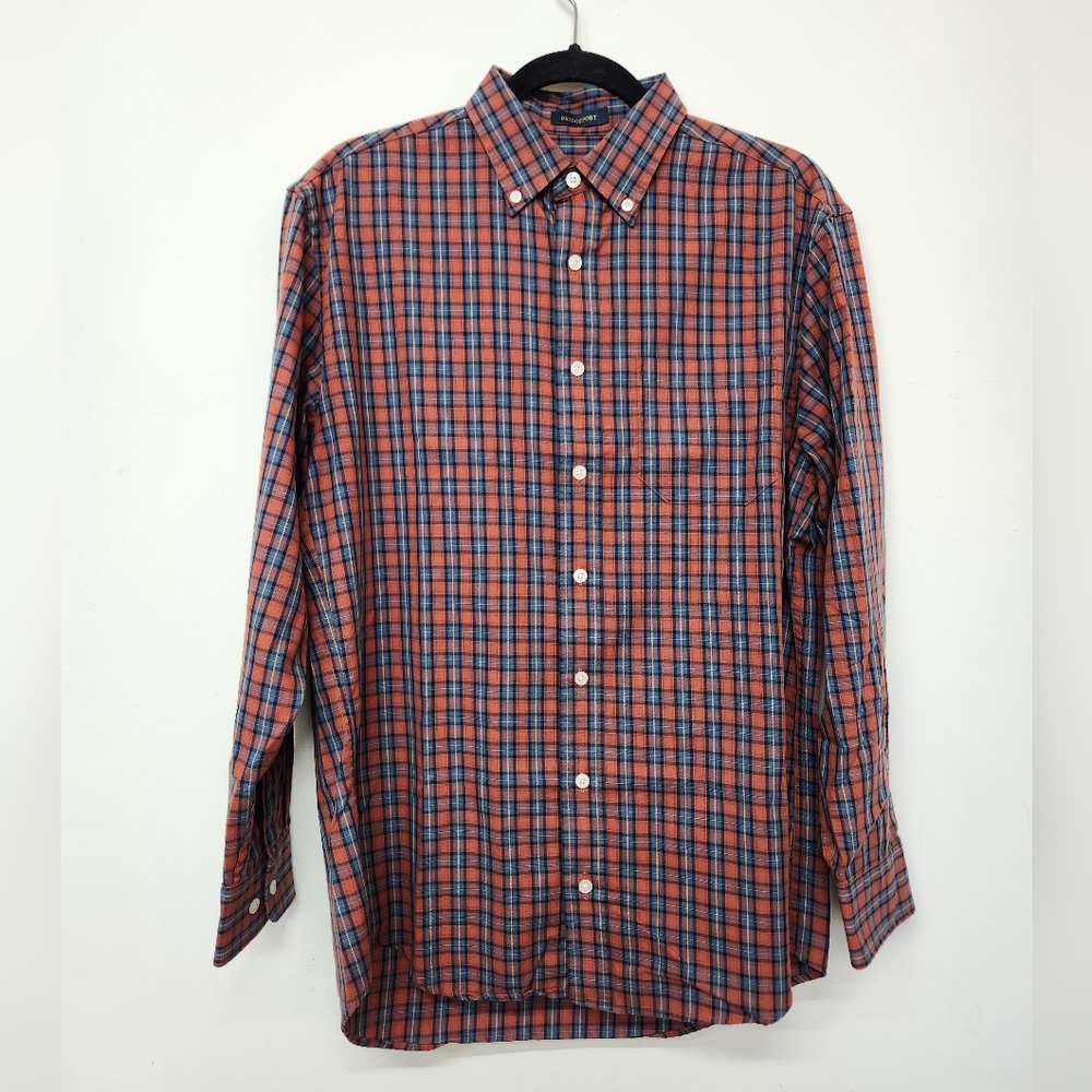 Pendleton Bridgeport Orange and Blue Plaid Button Down Shirt Medium Holiday Work